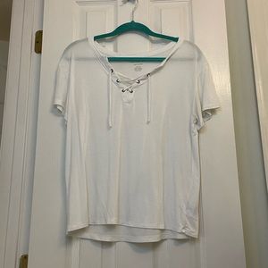 American Eagle Lace-up Soft & Sexy White Shirt Womens M WELL-WORN